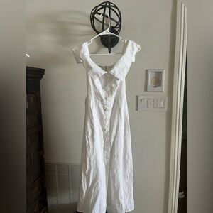REFORMATION WHITE LINEN MIDI DRESS